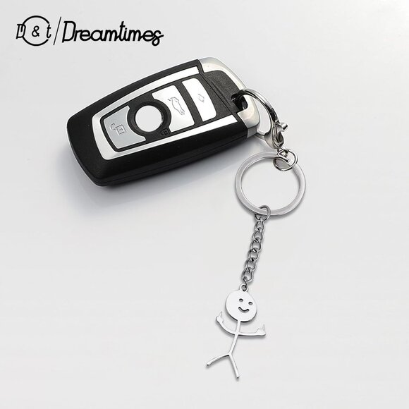 🆕 Women Silver Smiley Face Figurine Sign Language Keychain StickmanTrend Bag - Picture 3 of 9